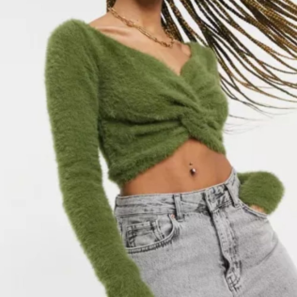 Threadbare Sasha Twist Front Fluffy Cropped Sweater